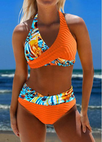 Surplice Floral Print Orange Bikini Set - unsigned - Modalova