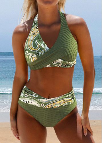 Surplice Floral Print Olive Green Bikini Set - unsigned - Modalova