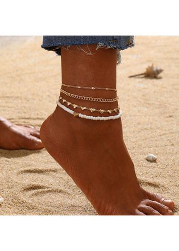 Gold Heart Layered Beaded Alloy Anklets - unsigned - Modalova