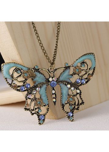 Light Blue Butterfly Hollow Alloy Necklace - unsigned - Modalova