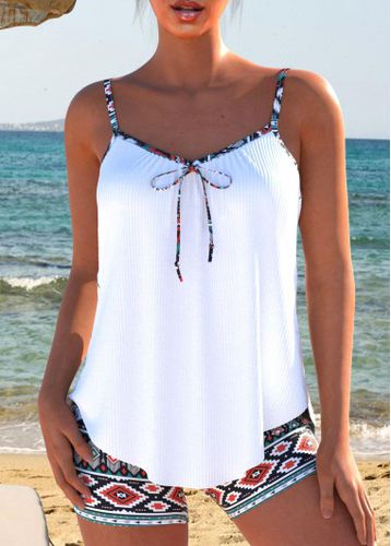 Bowknot Tribal Print White Tankini Set - unsigned - Modalova