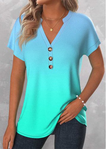 Mint Green Button Ombre Short Sleeve T Shirt - unsigned - Modalova