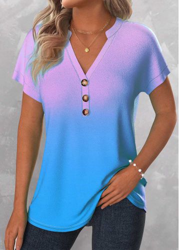 Sky Blue Button Ombre Short Sleeve T Shirt - unsigned - Modalova