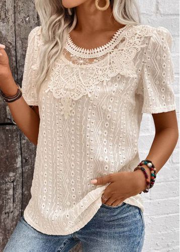 Light Camel Embroidery Short Sleeve Round Neck T Shirt - unsigned - Modalova