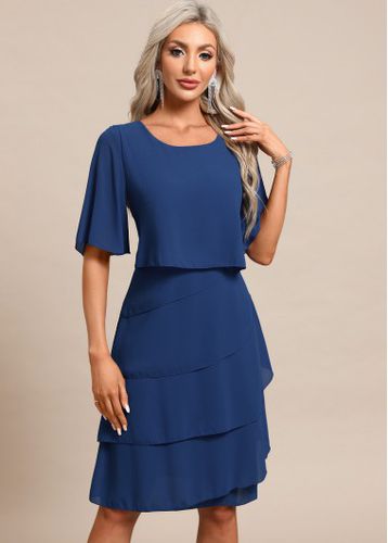 Blue Breathable Half Sleeve Scoop Neck Shift Dress - unsigned - Modalova