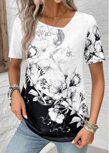 Black Lightweight Floral Print Short Sleeve T Shirt - unsigned - Modalova