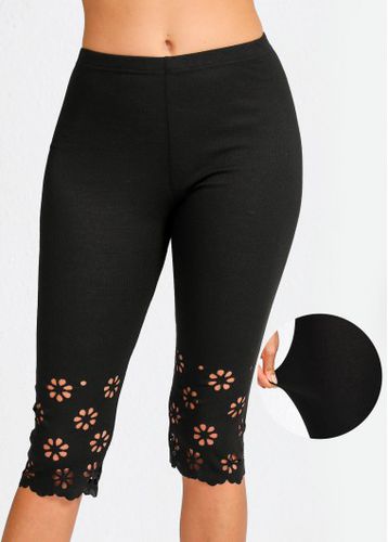 Black Mid Waisted Capri Elastic Waist Leggings - unsigned - Modalova