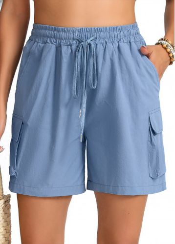 Dusty Blue Pocket Elastic Waist High Waisted Shorts - unsigned - Modalova