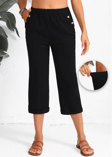 Black Pocket Elastic Waist High Waisted Pants - unsigned - Modalova