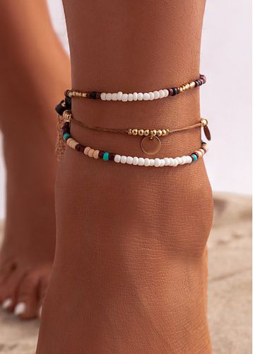 Beaded Dark Coffee Round Anklet Set - unsigned - Modalova