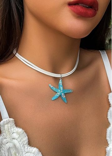 Bohemian Starfish Design Neon Blue Necklace - unsigned - Modalova