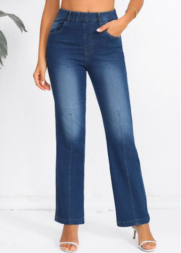 Elastic Waist Denim Blue High Waisted Jeans - unsigned - Modalova