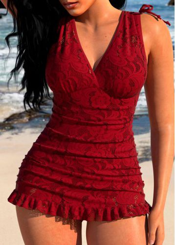 Lace Wine Red One Piece Swimdress - unsigned - Modalova