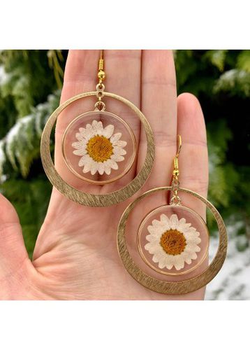 Floral Design Golden Round Alloy Earrings - unsigned - Modalova