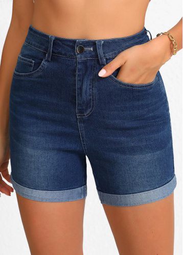 Denim Blue Pocket Regular Button Fly High Waisted Shorts - unsigned - Modalova