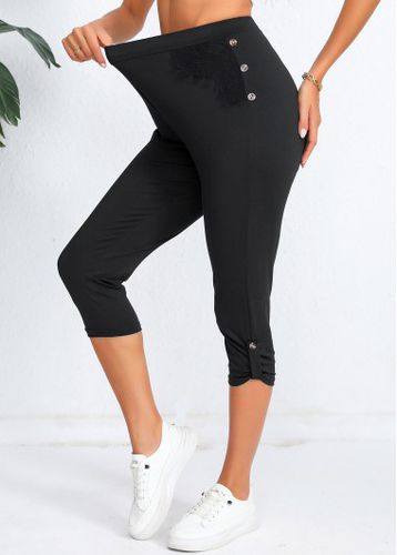 Black High Waisted Capri Elastic Waist Leggings - unsigned - Modalova