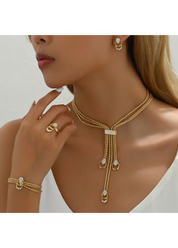 Gold Alloy Layered Necklace and Wristband Set - unsigned - Modalova