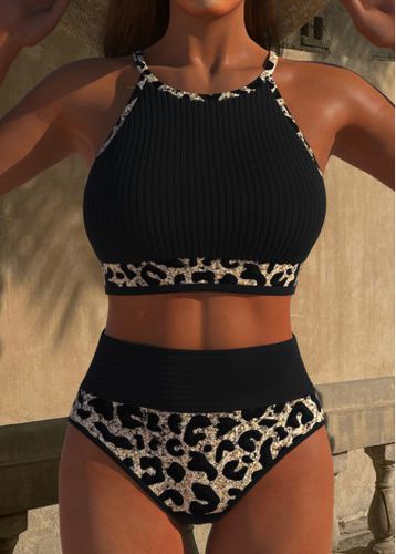 Patchwork Leopard Black High Waisted Bikini Set - unsigned - Modalova