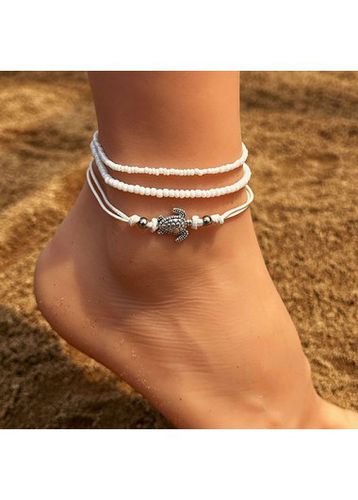 White Turtle Geometric Beaded Design Anklets - unsigned - Modalova