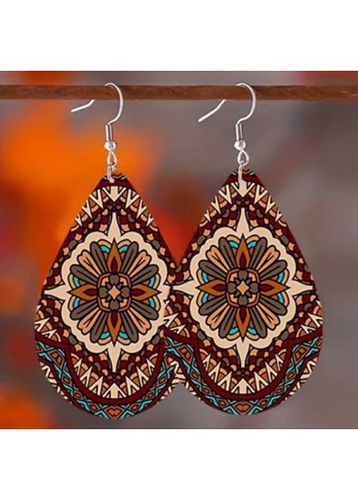 Dark Coffee Teardrop Bohemian Design Wood Earrings - unsigned - Modalova