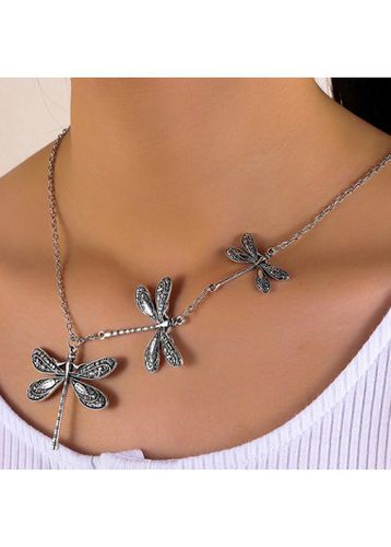 Silver Alloy Animal Dragonfly Design Necklace - unsigned - Modalova