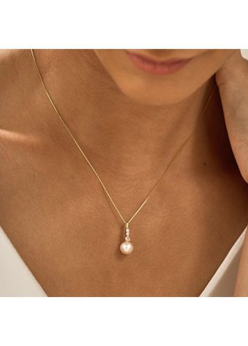 Gold Round Pearl Stainless Steel Necklace - unsigned - Modalova