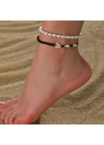 Pearl Black Butterfly Polyresin Anklets Set - unsigned - Modalova