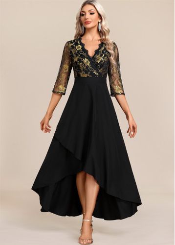 Floral Lace Patchwork Black High Low Dress - unsigned - Modalova