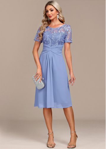 Light Blue Lace Patchwork Short Sleeve Dress - unsigned - Modalova