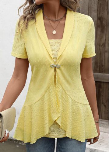 Yellow Fake 2in1 Short Sleeve Square Neck Shirt - unsigned - Modalova