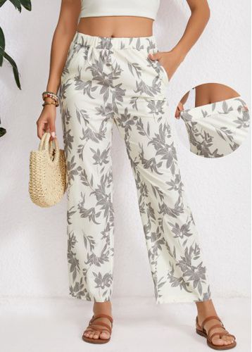 Beige Leaf Print Elastic Waist High Waisted Pants - unsigned - Modalova