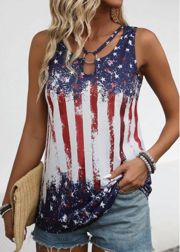 American Flag Multi Color Cut Out Sleeveless Tank Top - unsigned - Modalova