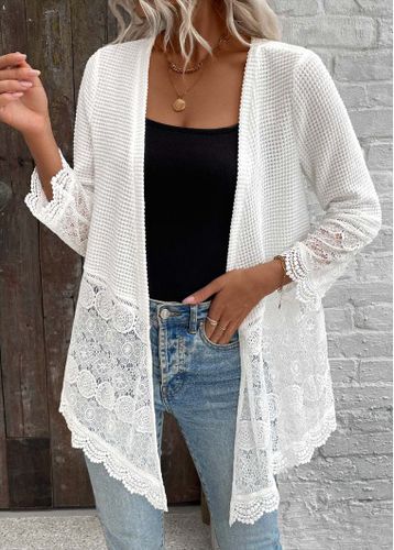 White Lace Patchwork 3/4 Sleeve Light Cardigan - unsigned - Modalova