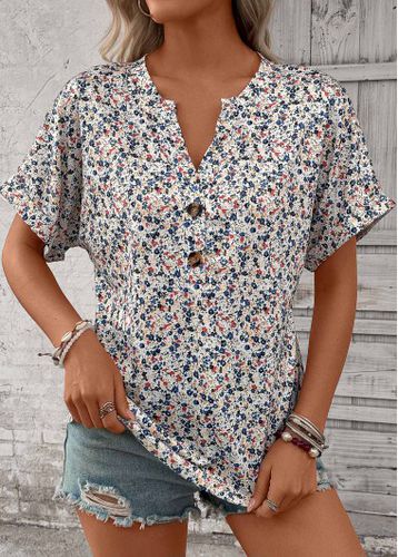 Multi Color Button Ditsy Floral Print T Shirt - unsigned - Modalova