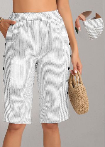 White Button Striped Regular Elastic Waist High Waisted Shorts - unsigned - Modalova