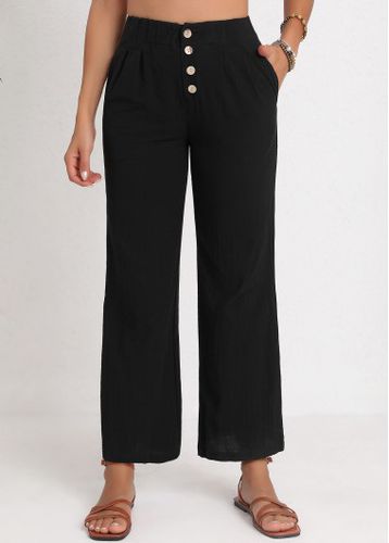 Black Button High Waisted Wide Leg Pants - unsigned - Modalova