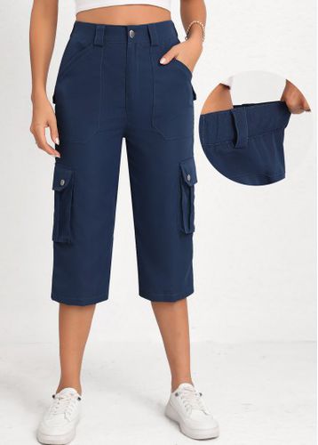 Navy Button High Waisted Straight Leg Pants - unsigned - Modalova