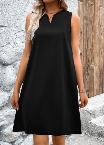 Black A Line Sleeveless Split Neck Dress - unsigned - Modalova