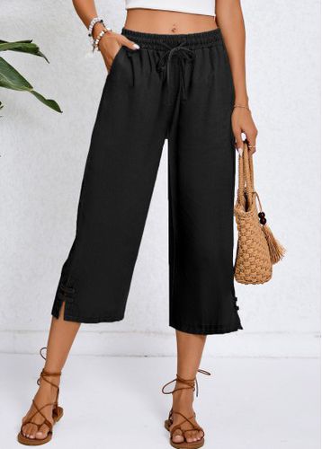 Black Pocket Elastic Waist High Waisted Pants - unsigned - Modalova