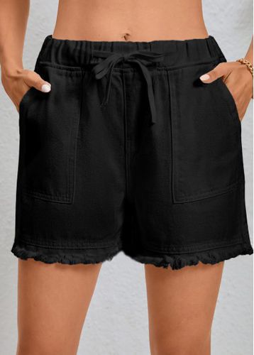 Black Double Side Pockets Regular Elastic Waist Shorts - unsigned - Modalova