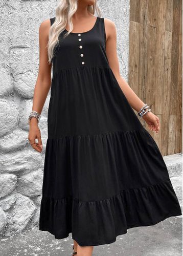 Black Ruched Sleeveless Scoop Neck Dress - unsigned - Modalova