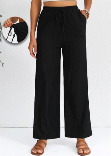 Black Drawstring Elastic Waist High Waisted Pants - unsigned - Modalova