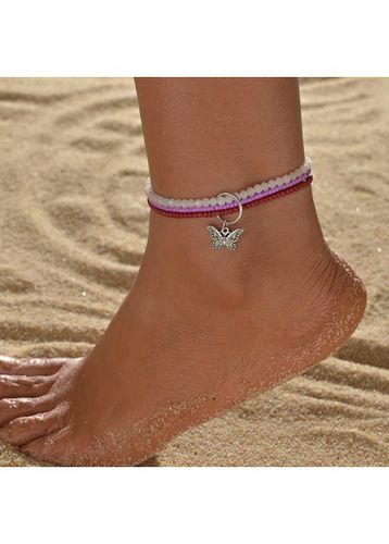 Light Purple Butterfly Polyresin Anklet Set - unsigned - Modalova