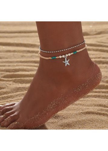 Raw White Starfish Alloy Beaded Anklet Set - unsigned - Modalova