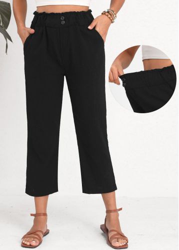 Black Button Elastic Waist High Waisted Pants - unsigned - Modalova