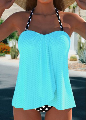 Cross Hem Polka Dot Cyan Tankini Set - unsigned - Modalova