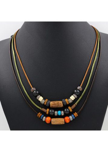 Dark Camel Layered Beaded Wooden Necklace - unsigned - Modalova