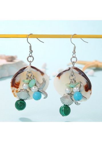 Mint Green Shell Pearl Starfish Earrings - unsigned - Modalova