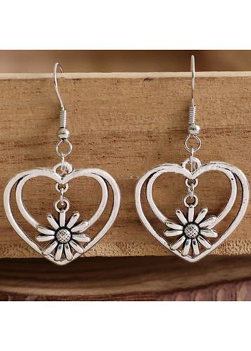 Silver Heart Daisy Design Alloy Earrings - unsigned - Modalova