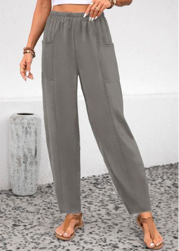 Light Grey Pocket Elastic Waist High Waisted Pants - unsigned - Modalova